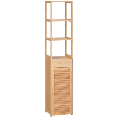 Linen Tower Bathroom Storage Cabinet Tall Slim Side Organizer with Shelf-Walnut