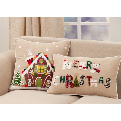 Natural Cotton Merry Christmas Lumbar Pillow Cover 14"x22"
