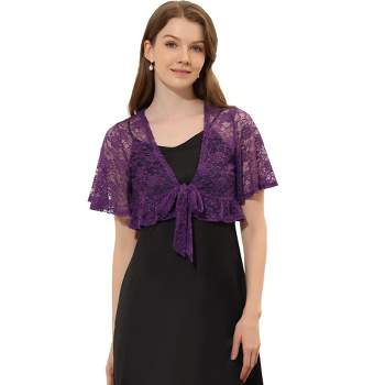 Allegra K Women’s Lace Floral Tie Front Flowy Short Sleeve Cardigan Shrug Blouses