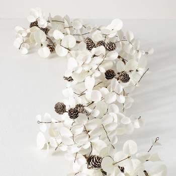 Artificial White Eucalyptus Cone Garland White 60"H