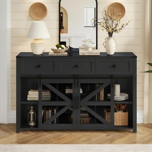 Merax Industrial Sliding Mesh Barn Door Sideboard Buffet with 3 Drawers & Adjustable Shelves - 1 of 4