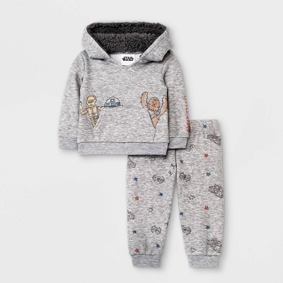 Image of Baby Boys' 2pc Star Wars Fur-Backed Fleece Pullover and Jogger Set - Gray 3-6M