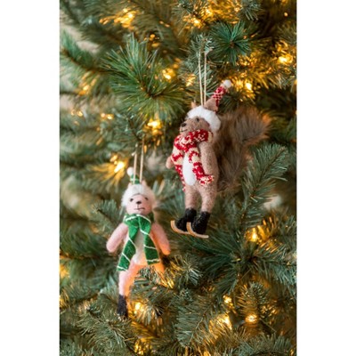 Set of Two Squirrel Ornaments - Multi-Colored - Shiraleah
