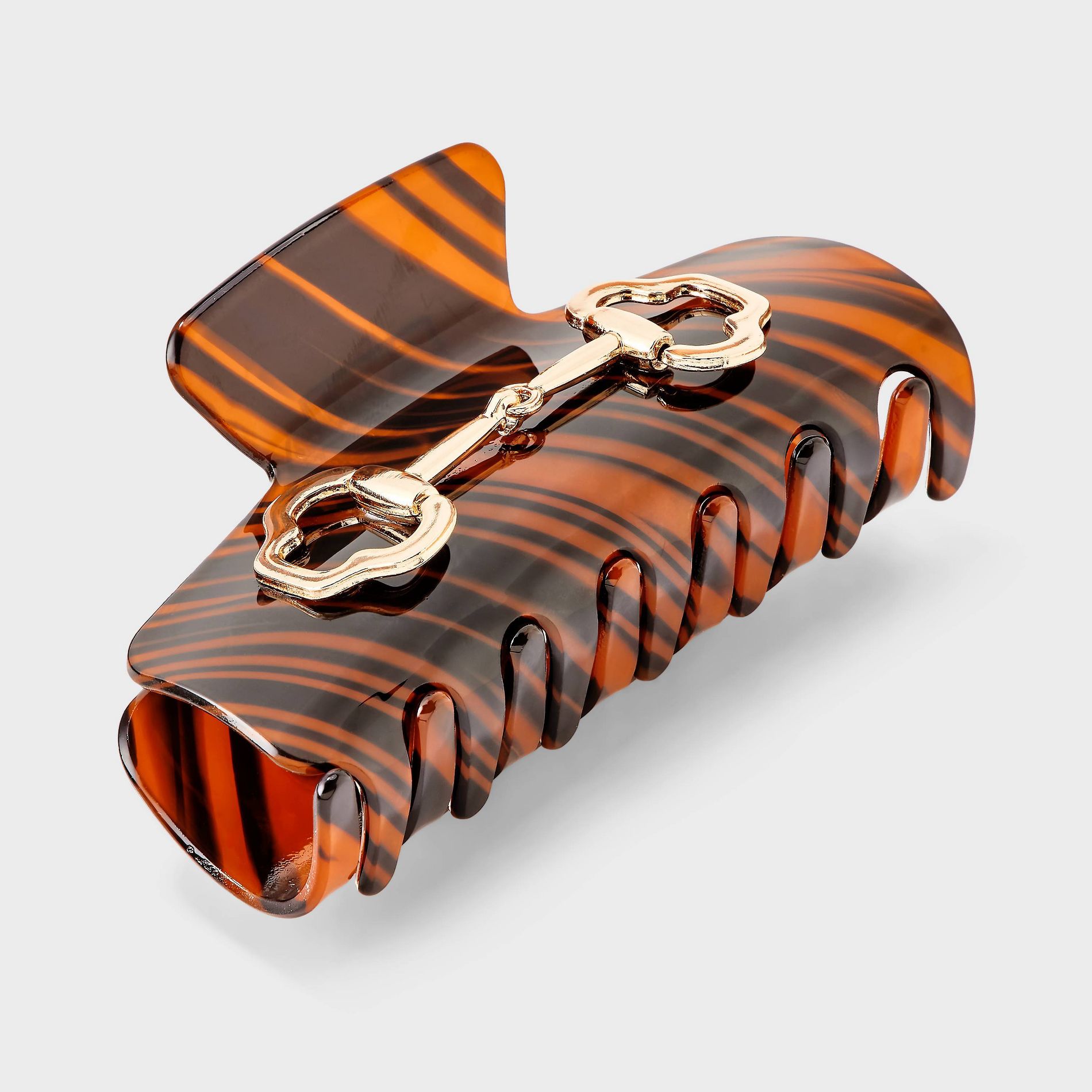 Acrylic Striped & Horse Bit Buckle Claw Hair Clip - A New Day™ Brown