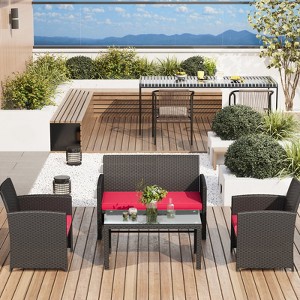 EROMMY 4 PCS Outdoor Seating Group with Cushions for 4 Person - 1 of 4