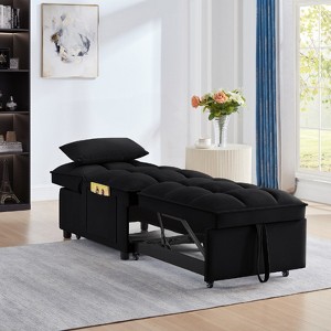 FONTOI 4 in 1 Sofa Bed, Convertible Sleeper with Adjustable Backrest and Pillows for Living Room Bedroom, Chaise Lounge, Black, 24.5"*32"*34.5" - 1 of 4