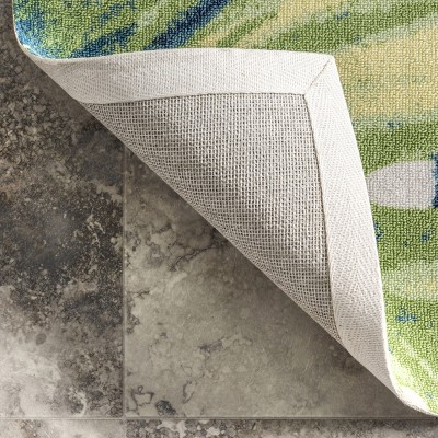 Tropical Breeze 6' Square Blue & Green Floral Synthetic Outdoor Rug