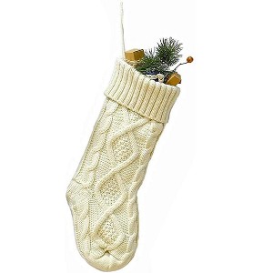 Aoibox Ivory Cable Knit Christmas Stocking 18 Inch Acrylic Fiber Holiday Decoration for Fireplace Tree 1 Pack Holds Gifts and Goodies - 1 of 4