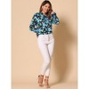 Allegra K Women's Floral Tie V Neck Chiffon Ruffle Trumpet Sleeve Blouse - 3 of 4