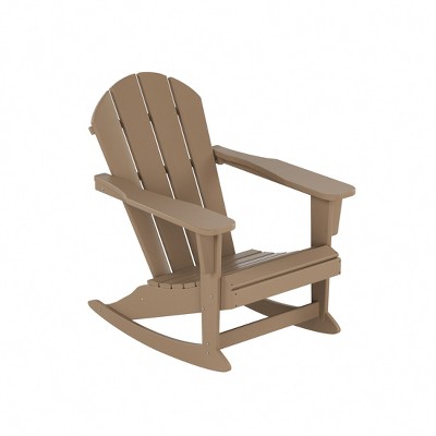 Weathered Wood Outdoor Rocking Adirondack Chair Set with Wide Armrests
