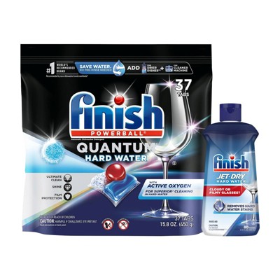 Finish Quantum Hardwater Dishwasher Detergent and Jet Dry Rinse Aid Hardwater Protection Bundle - 24.25 fl oz