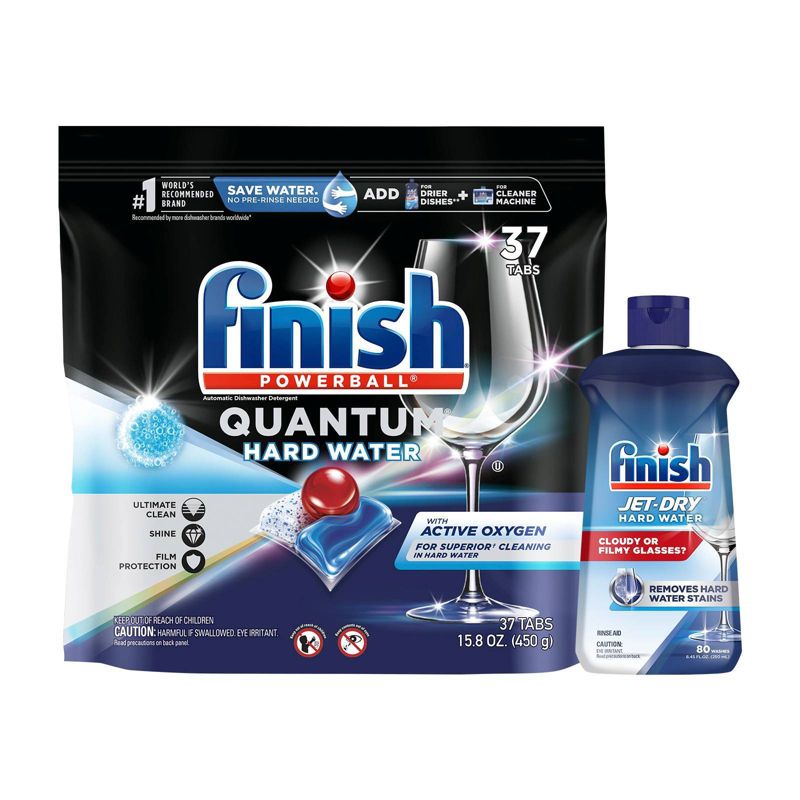 Finish Quantum Hardwater Dishwasher Detergent and Jet Dry Rinse Aid Hardwater Protection Bundle - 24.25 fl oz, 1 of 9