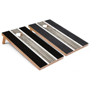 Skip's Garage Black and Dark Grey Striped Cornhole Board Set, Includes 2 Boards, 8 Bags - 1 of 4