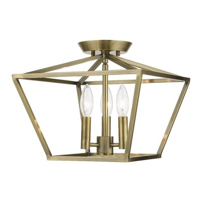 Livex Lighting Devone 3 - Light Semi-Flush Mount in  Antique Brass