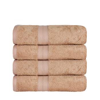 4 Piece Bath Towel Set, Rayon From Bamboo and Cotton, Plush and Thick, Hypoallergenic, Solid Terry Towels with Dobby Border by Blue Nile Mills