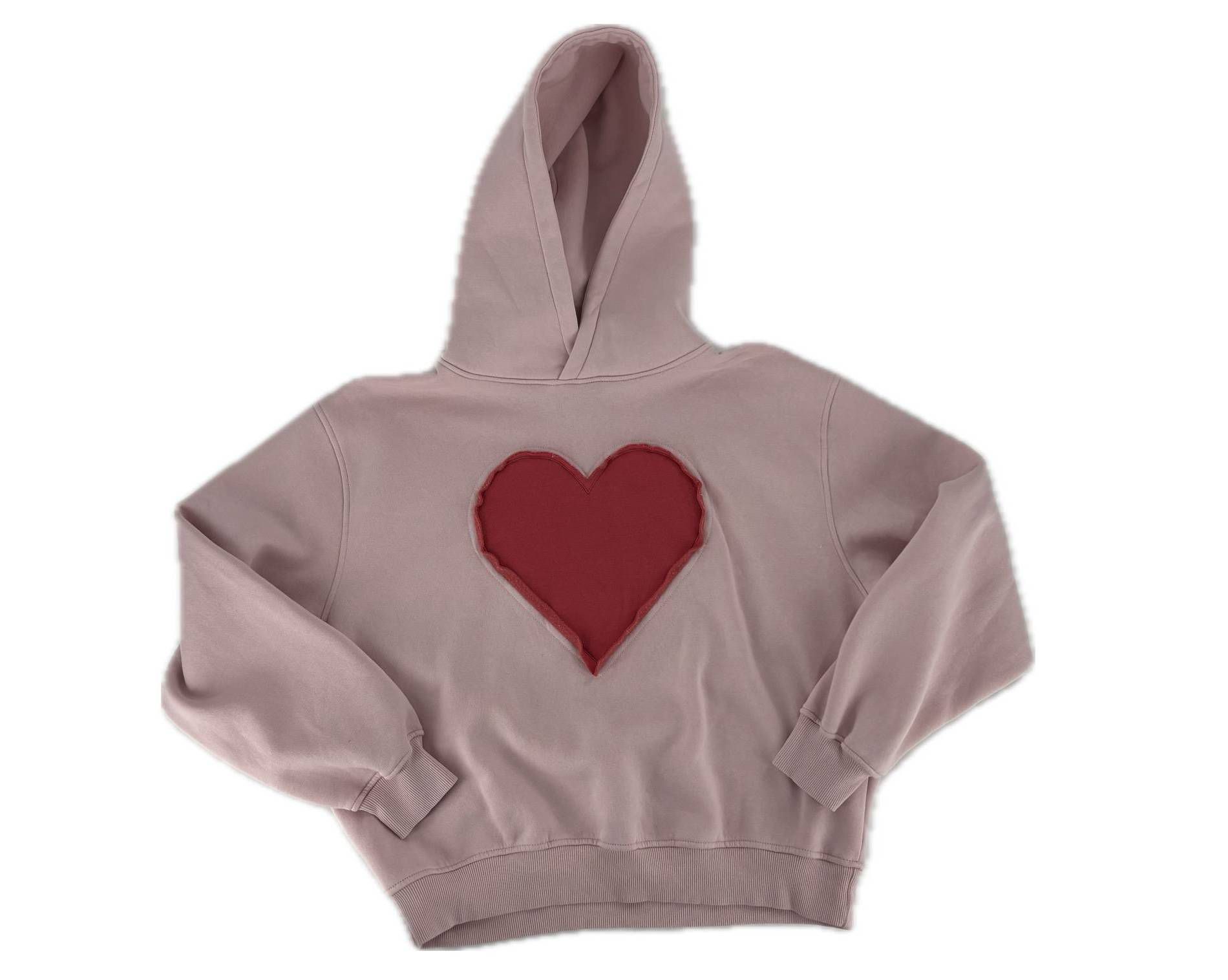 Women's Heart Oversized Graphic Hooded Pullover Sweatshirt - Light Pink