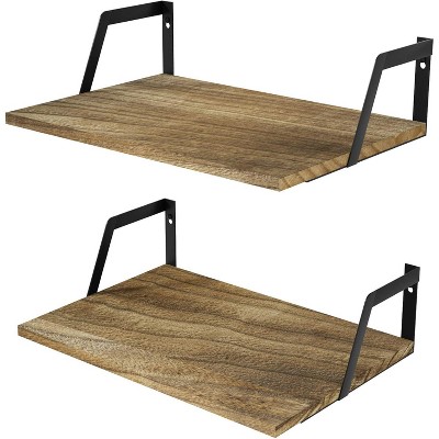Sriracha Floating Shelves Wall Mounted Set of 2 Rustic Wood Shelves with Large Capacity(Carbonized Black)
