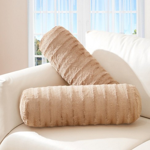 Cheer Collection Decorative Faux Fur Bolster Pillows Set Of 2