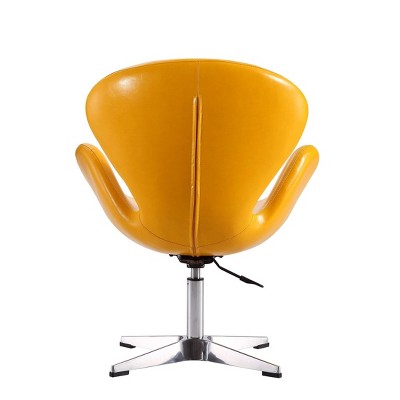 Retro Chic White Faux Leather 25" Swivel Chair with Metal Base