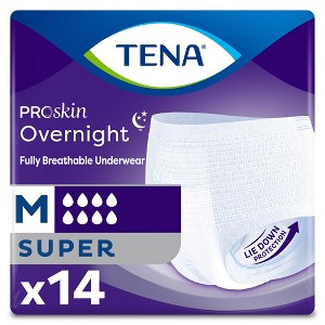 TENA ProSkin Overnight Super Incontinence Underwear, Heavy Absorbency, Unisex, Medium, 56 Count - 1 of 3