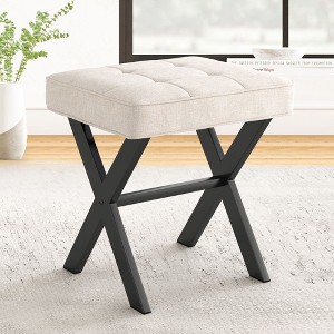 Aoibox Ottoman Foot Stool, Square Linen X-Leg Foot Rest Ottoman Makeup Stool, Small Stool Chair for Vanity, Modern Padded Seat for Makeup Room, etc. - 1 of 4