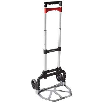 Magna Cart Personal MCX Folding Aluminum Luggage Hand Truck Cart with Telescoping Handle and Ball Bearing Rubber Wheels, 150 Pound Capacity, Black/Red