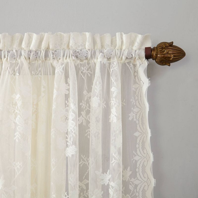 Set of 2 (38&#34;x58&#34;) Alison Floral Lace Sheer Rod Pocket Kitchen Curtain Tier Ivory - No. 918, 3 of 10