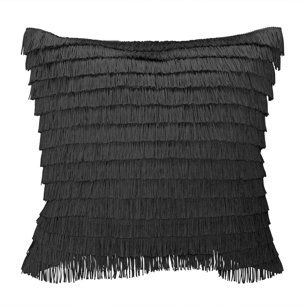 Photos - Pillow 20"x20" Oversize Gatsby Fringe Square Throw  Black - Edie@Home: Plush, Feather-Filled, Zippered, Indoor Decorative Cus