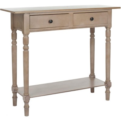Transitional Gray Pine Console Table with Dual Storage Drawers