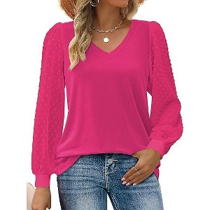 Zeagoo Women's Blouses Dressy Casual V Neck Top Swiss Dot Balloon Long Sleeve Shirts - 1 of 4