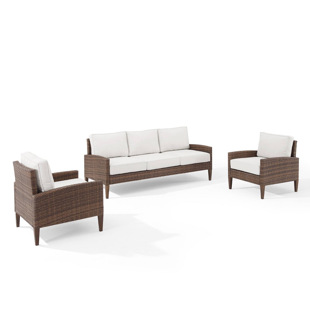 Photos - Garden Furniture Crosley Capella 3pc Outdoor Wicker Seating Set with Sofa & Arm Chairs - Cream/Brow 
