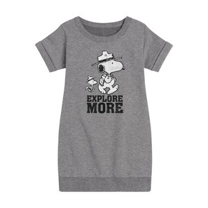 - Peanuts - Explore More Art Graphic Short Sleeve Fleece Dress - 1 of 4