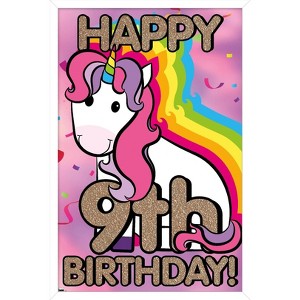 Trends International Ellie Ripberger Unicorn - Happy 9th Birthday Framed Wall Poster Prints - 1 of 4