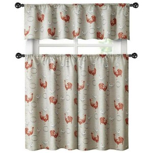 Kate Aurora Living Country Farmhouse Red Rooster Barn 3 Piece Kitchen Curtain Tier & Valance Set - 56 in. W x 15 in. L - 1 of 2
