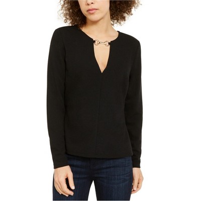 I.N.C International Concepts Womens Hardware Neck Pullover Blouse, Black, 3X