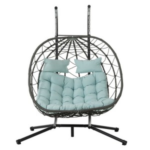 GlasFlength Patio Seating Sets Steel, Garden,Balcony and Outdoor Hanging Egg Chair With Iron Frame, Black, 58.2"*37"*74.8" - 1 of 4