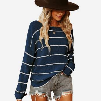Women's Striped Drop Long Sleeve Sweater Top - Cupshe