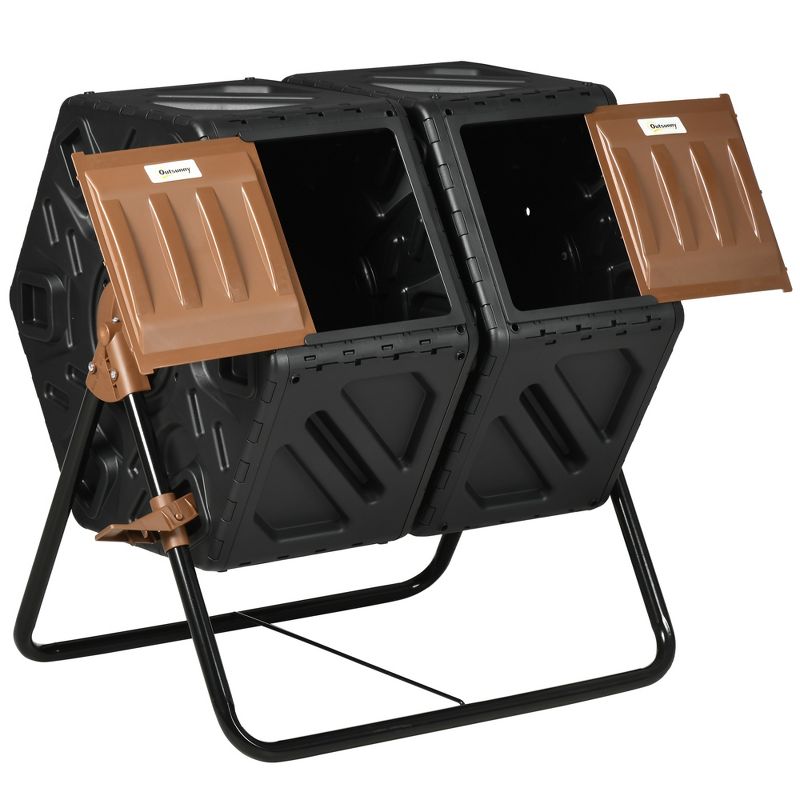 Outsunny Rotating Composter, 34.5 Gallon Dual Chamber Compost Bin with Ventilation Openings and Steel Legs, 4 of 7