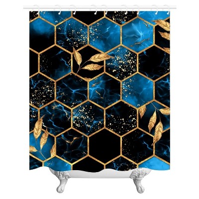 LunaLulinlk Bathroom Shower Curtain Set of 4, Sky Blue Honeycomb Marble Pattern