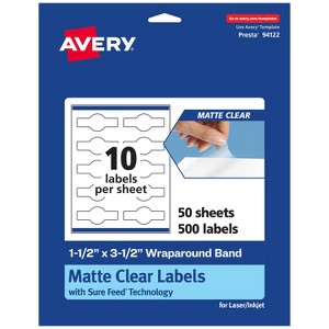 Avery Matte Clear Wraparound Band Labels with Sure Feed, 1.5" x 3.5", 500 Matte Clear Labels, Print-to-the-Edge, Laser/Inkjet Printable Labels - 1 of 4