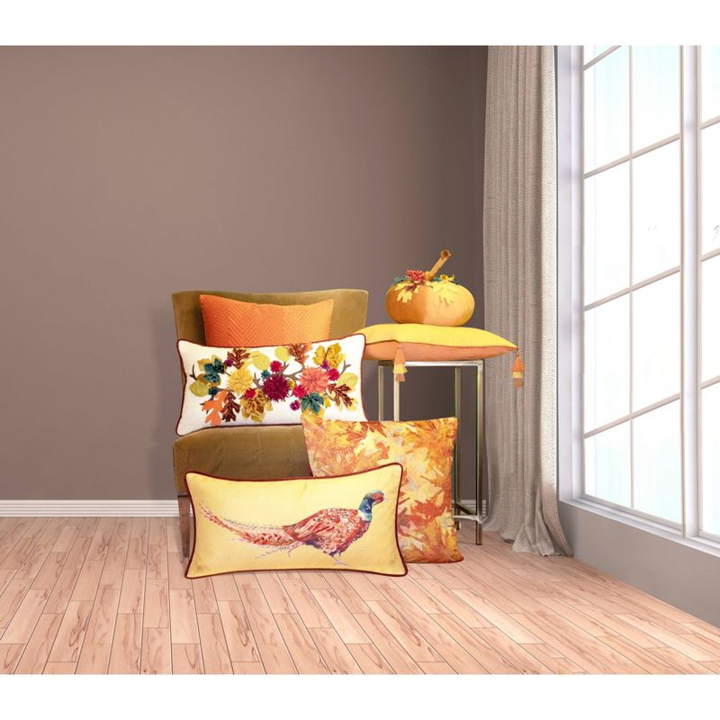 7&#34;x14&#34; Dimensional Velvet Pumpkin with Embroidered Leaves Throw Pillow Orange - Edie@Home, 4 of 9