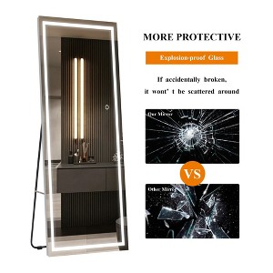 PexFix 63"x16" LED Frameless Right-Angle Rectangular Silver Vanity Mirror with Lights - 1 of 4