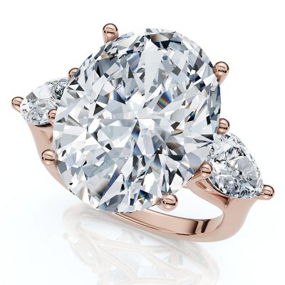 Pompeii3 Certified 9 1/2Ct Oval Three Stone Diamond Engagement Ring 14k Gold Lab Created