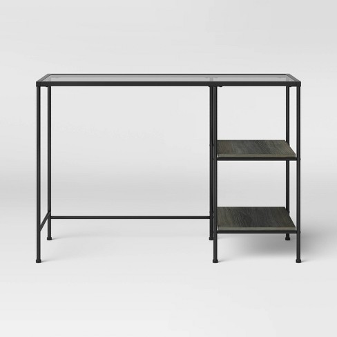 Fulham Glass Top Desk With Wood Shelves Black Project 62 Target