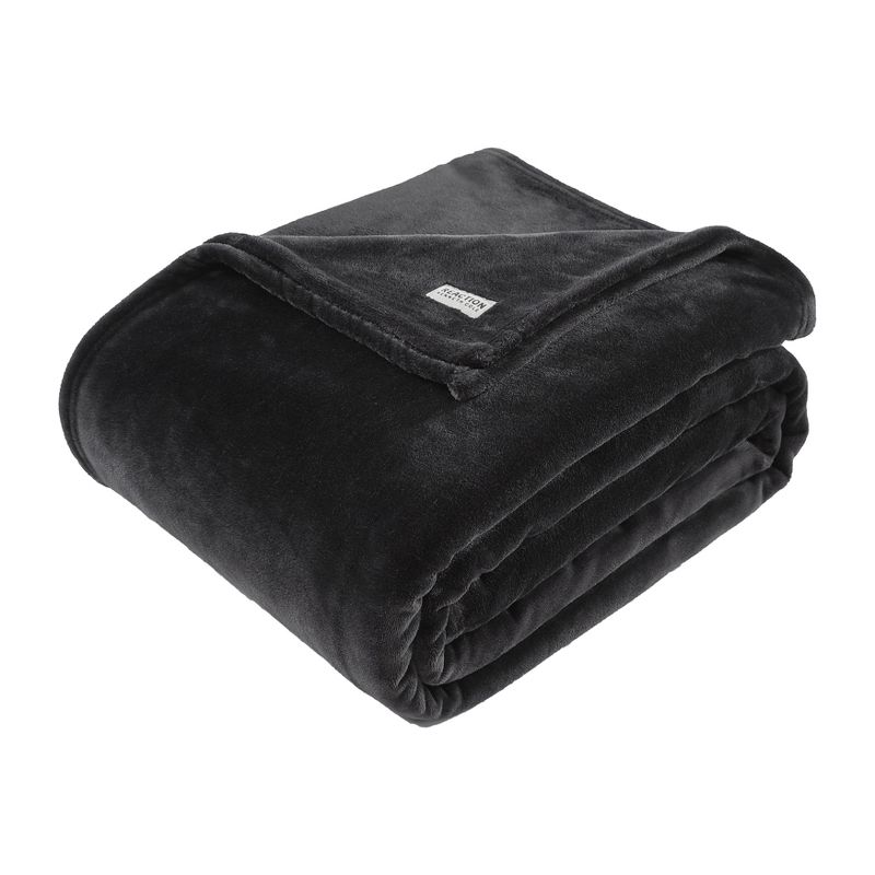Kenneth Cole Reaction Plush Fleece Blanket (Solid-Black)-King, 1 of 11