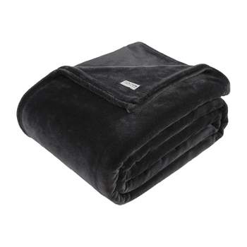 Kenneth Cole Reaction Plush Fleece Blanket (Solid-Black)-Full/Queen