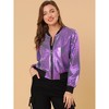 INSPIRE CHIC Women's Holographic Fashion Stand Collar Metallic Lightweight Zip Bomber Jacket - 2 of 4