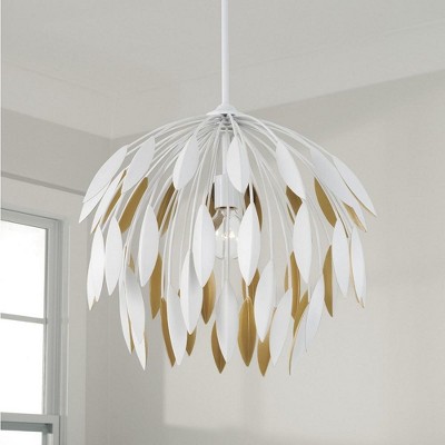 Matte White and Gold Leaf 1-Light Pendant Lamp