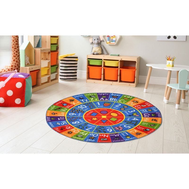 KC CUBS Boy & Girl Kids ABC Alphabet, Numbers & Shapes Educational Learning & Fun Game Play Nursery Bedroom Classroom Round Rug Carpet, 2 of 6