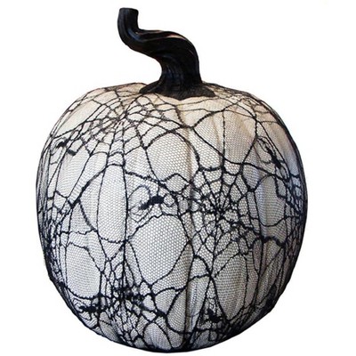 Allstate Floral 15" Black and White Spooky Spider Web Lace Halloween Pumpkin Table Top Decoration